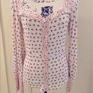 🌼🌸NWOT Free People Long Sleeve Prairie Style Floral Button Front Blouse! 🌸🌼
